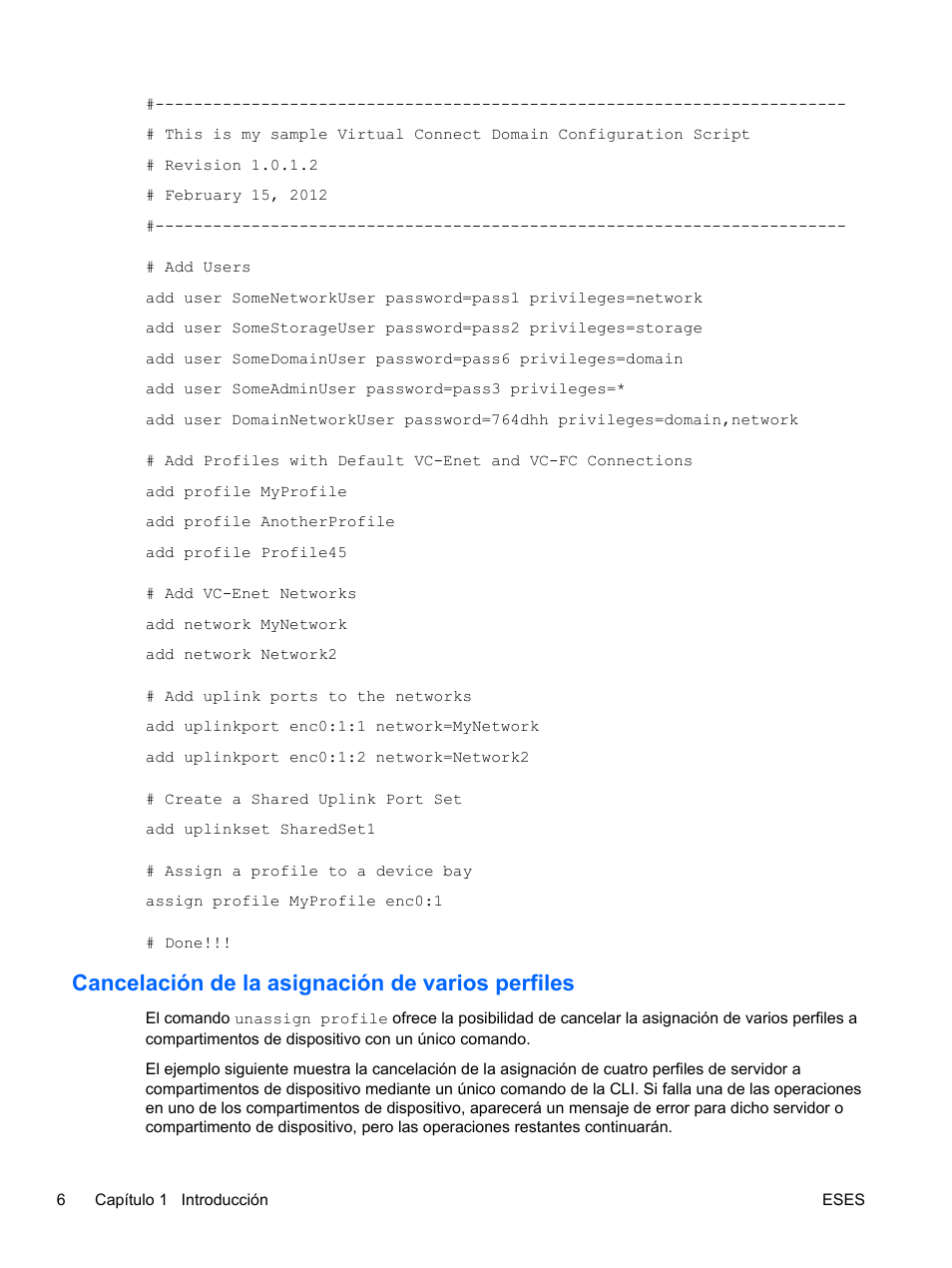 Cancelación de la asignación de varios perfiles | HP Módulo Fibre Channel de conexión virtual de 8 GB 20 puertos HP para BladeSystem clase C User Manual | Page 13 / 222