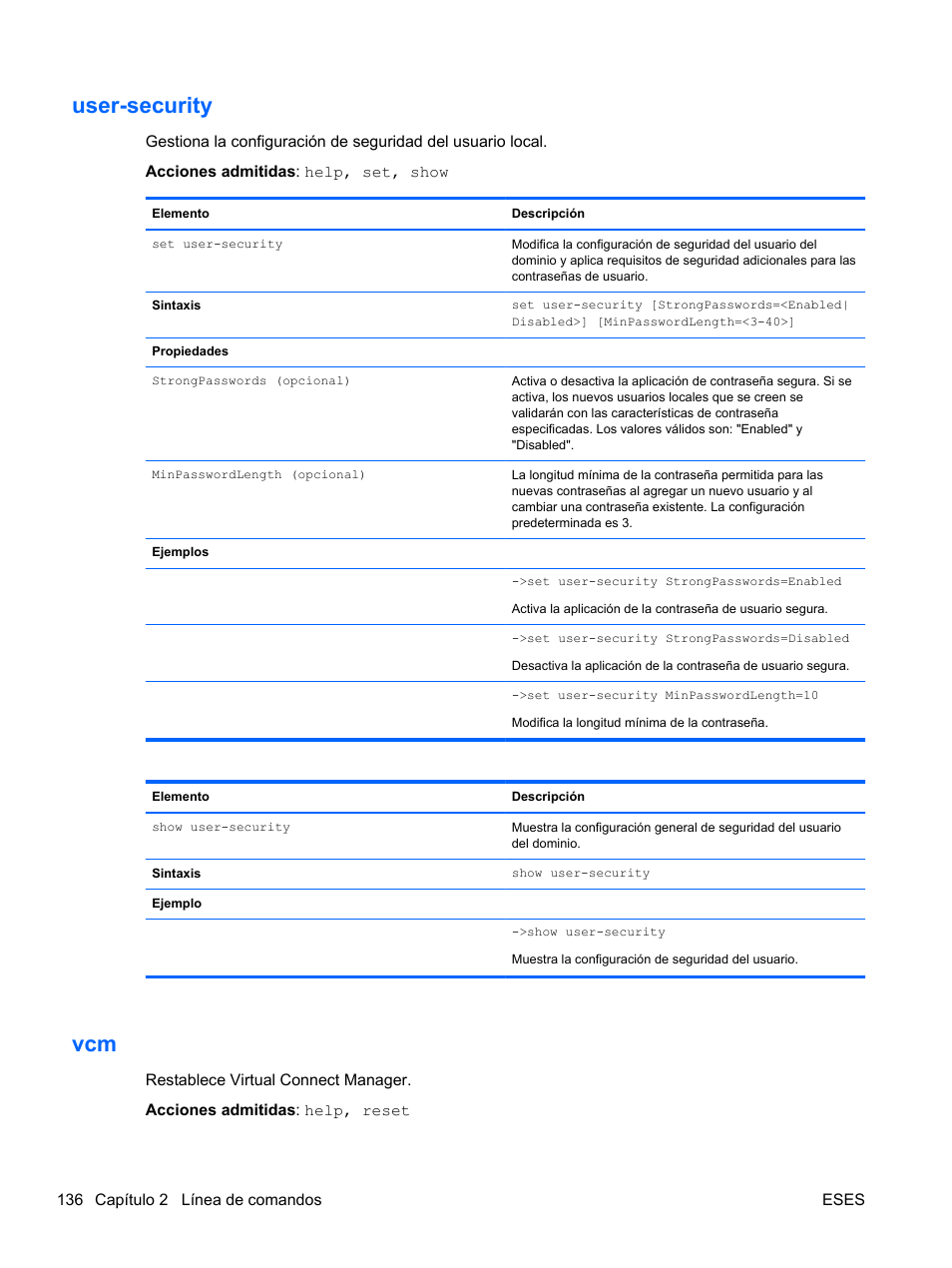 User-security, User-security vcm | HP Módulo Fibre Channel de conexión virtual de 8 GB 20 puertos HP para BladeSystem clase C User Manual | Page 143 / 222