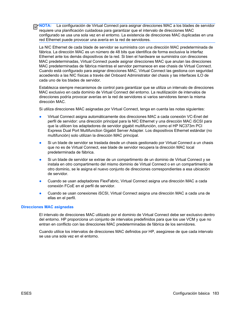 Direcciones mac asignadas | HP Módulo Fibre Channel de conexión virtual de 8 GB 20 puertos HP para BladeSystem clase C User Manual | Page 189 / 222