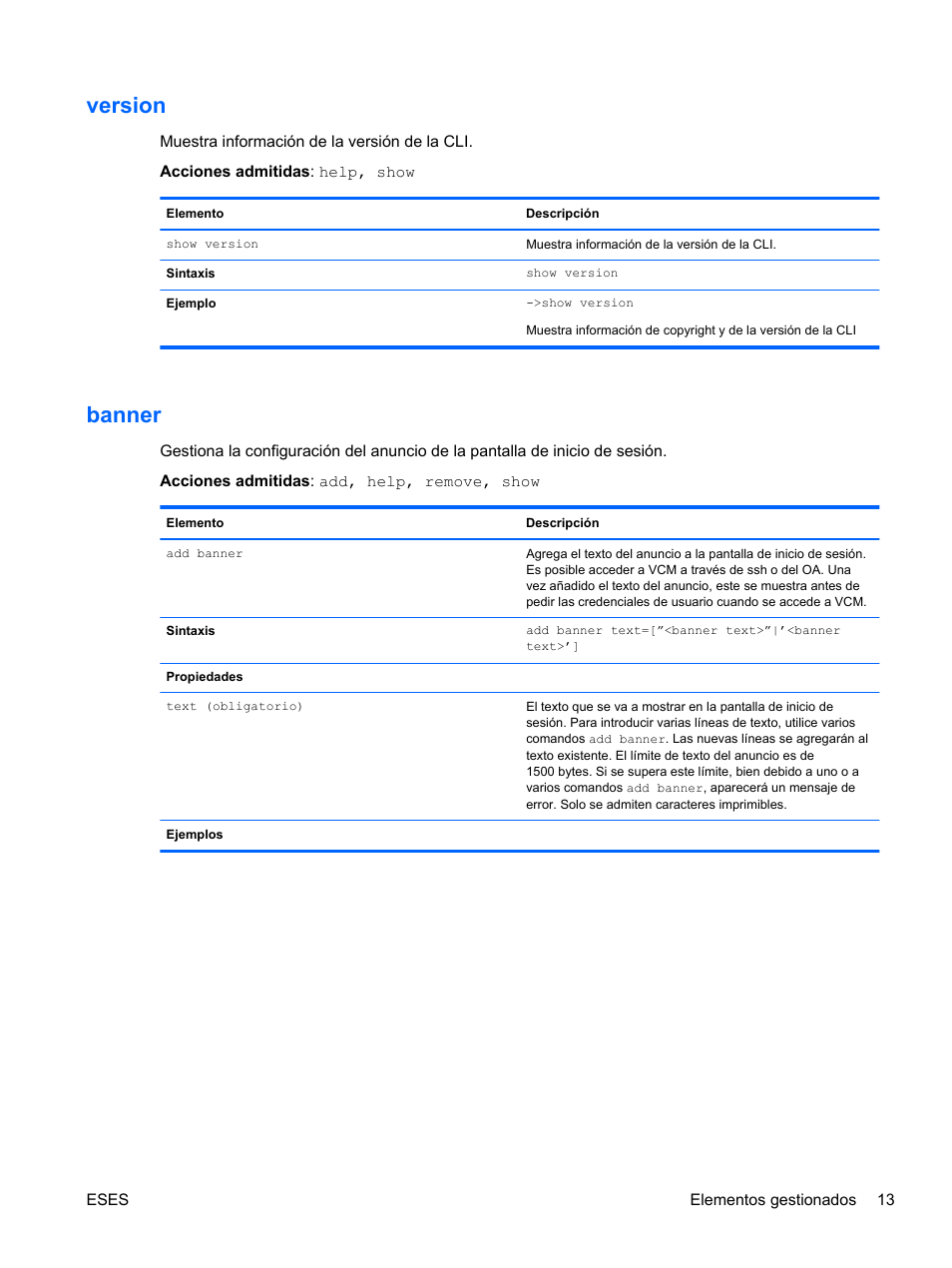 Version, Banner, Version banner | HP Módulo Fibre Channel de conexión virtual de 8 GB 20 puertos HP para BladeSystem clase C User Manual | Page 20 / 222