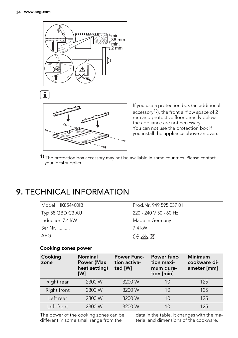 Technical information | AEG HK854400IB User Manual | Page 34 / 72