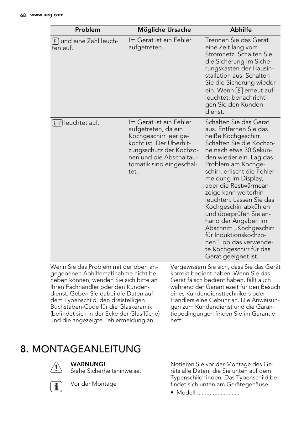 Montageanleitung | AEG HK854400IB User Manual | Page 68 / 72