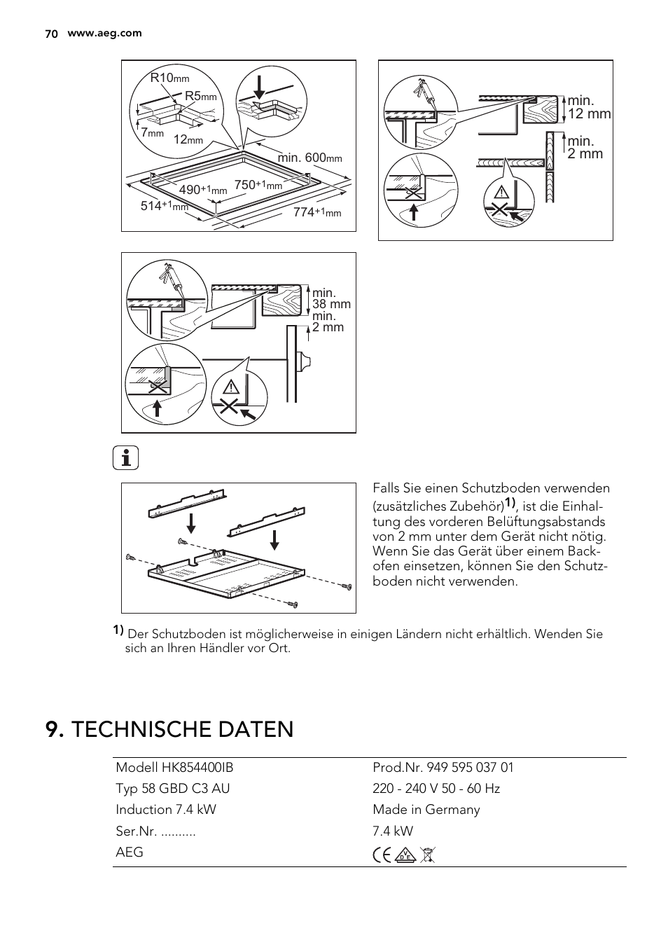 Technische daten | AEG HK854400IB User Manual | Page 70 / 72
