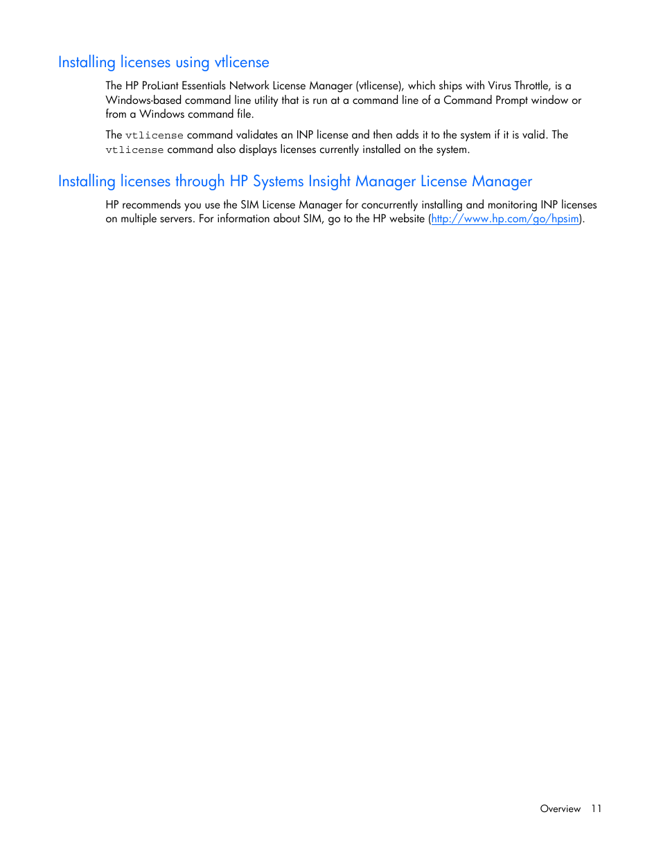 Installing licenses using vtlicense | HP ProLiant Essentials Intelligent Networking Pack Windows Edition User Manual | Page 11 / 43