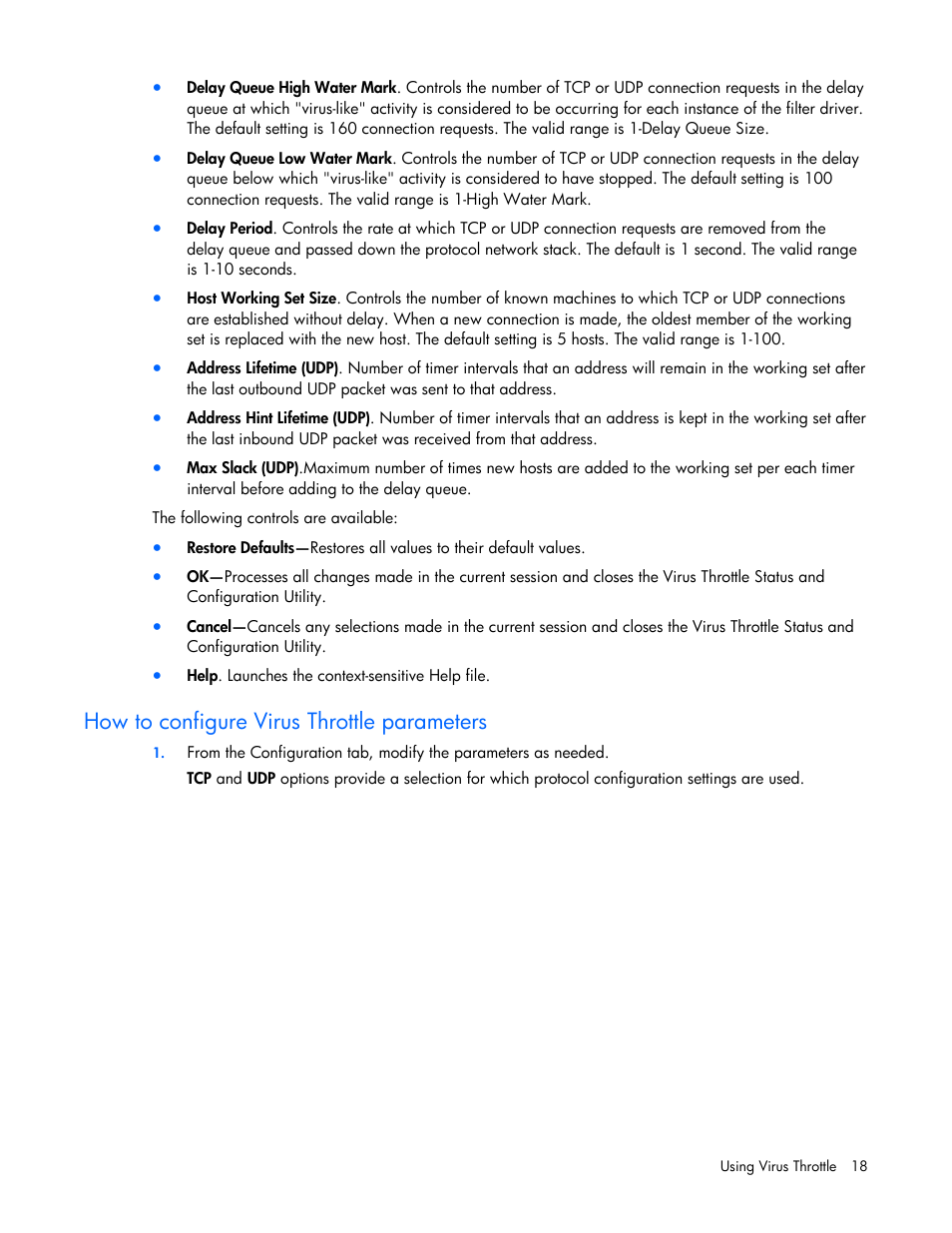 How to configure virus throttle parameters | HP ProLiant Essentials Intelligent Networking Pack Windows Edition User Manual | Page 18 / 43