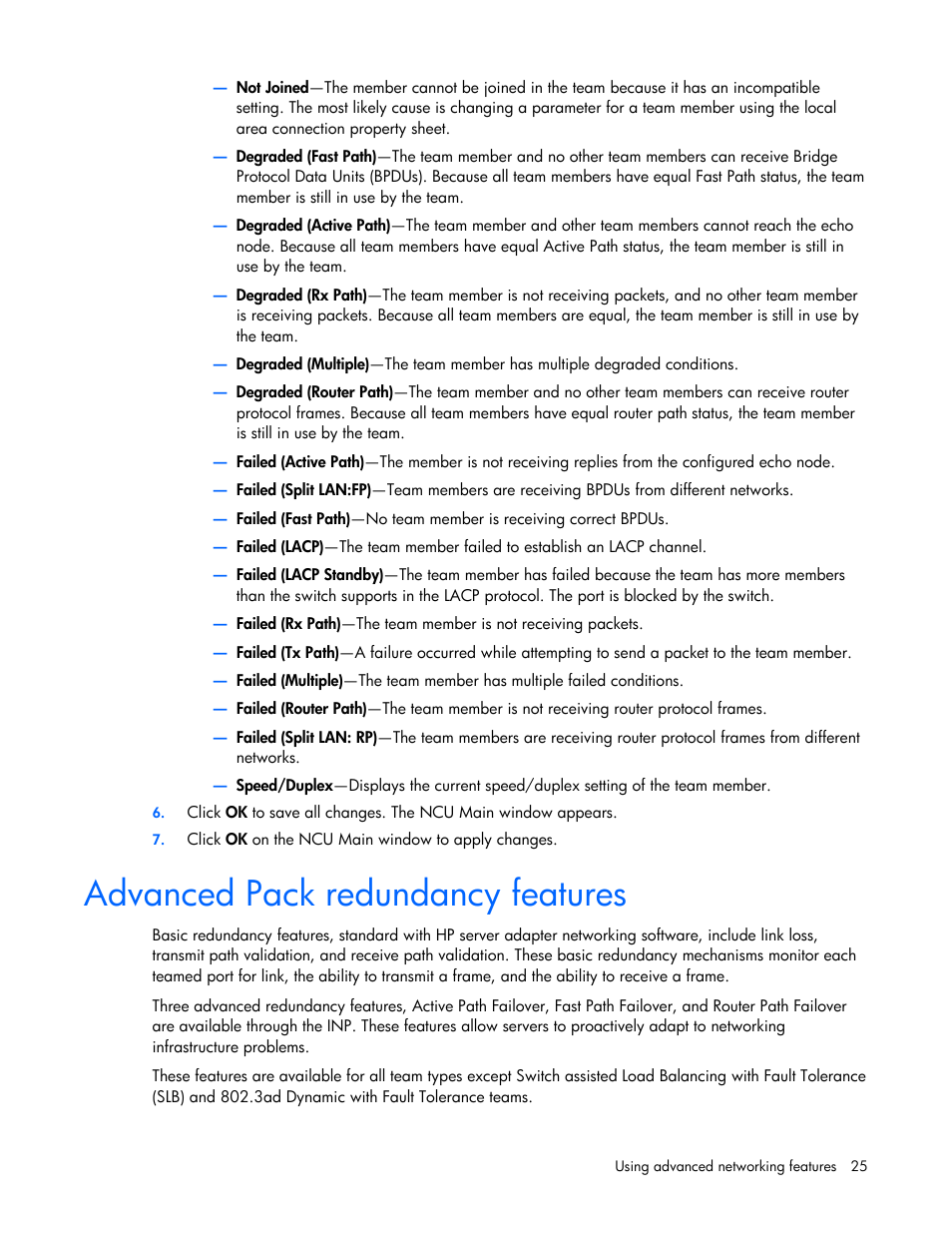 Advanced pack redundancy features | HP ProLiant Essentials Intelligent Networking Pack Windows Edition User Manual | Page 25 / 43