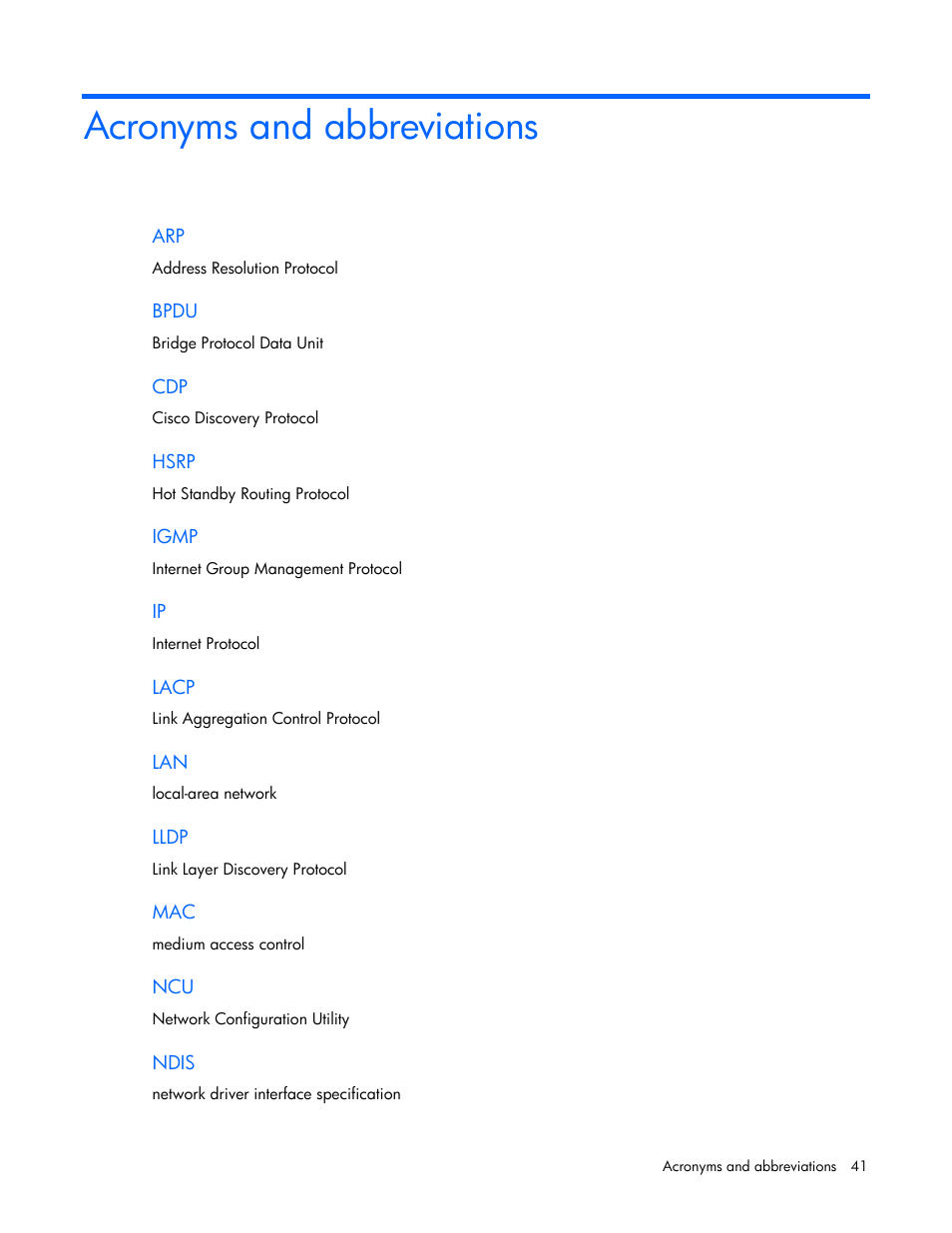 Acronyms and abbreviations | HP ProLiant Essentials Intelligent Networking Pack Windows Edition User Manual | Page 41 / 43