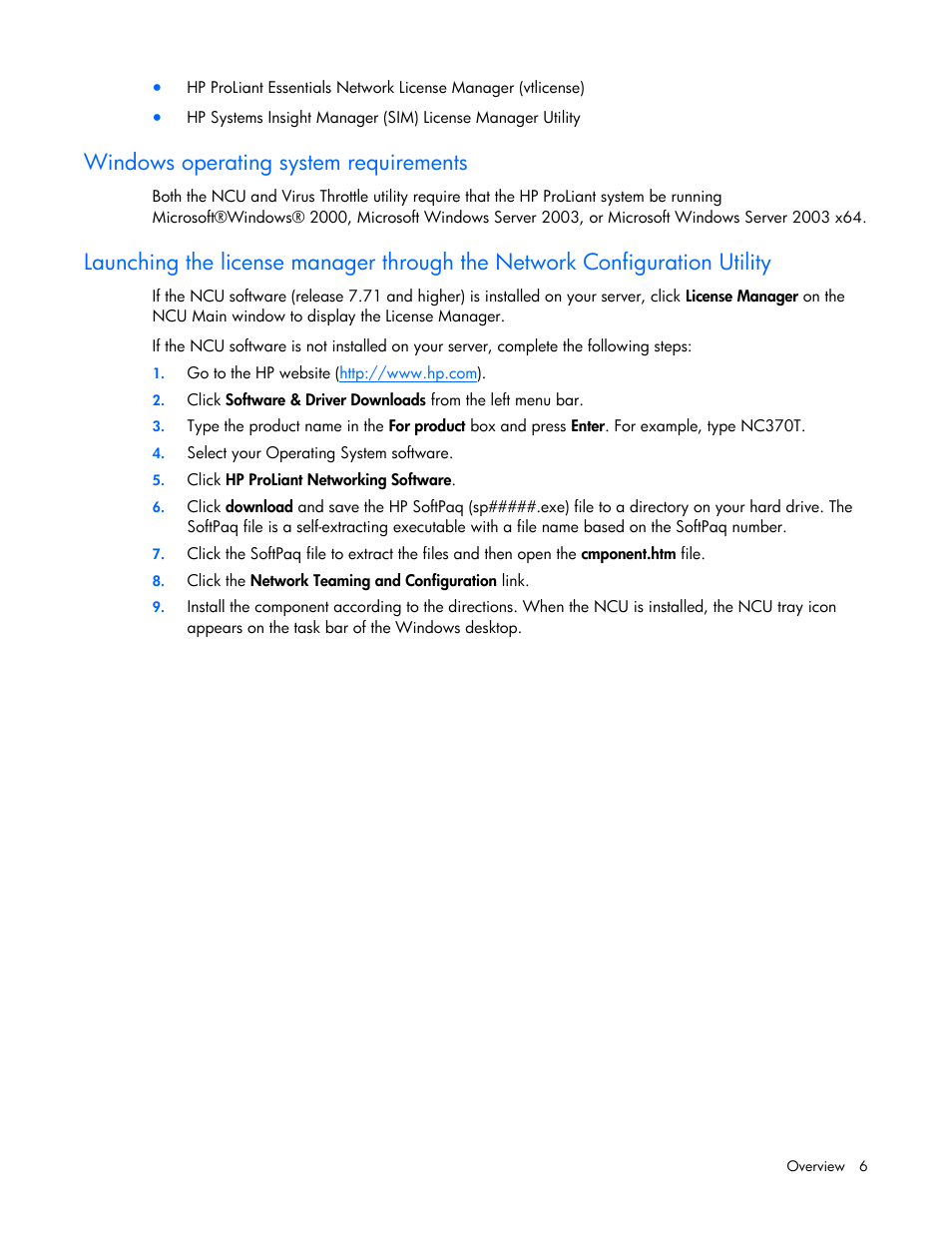 Windows operating system requirements | HP ProLiant Essentials Intelligent Networking Pack Windows Edition User Manual | Page 6 / 43