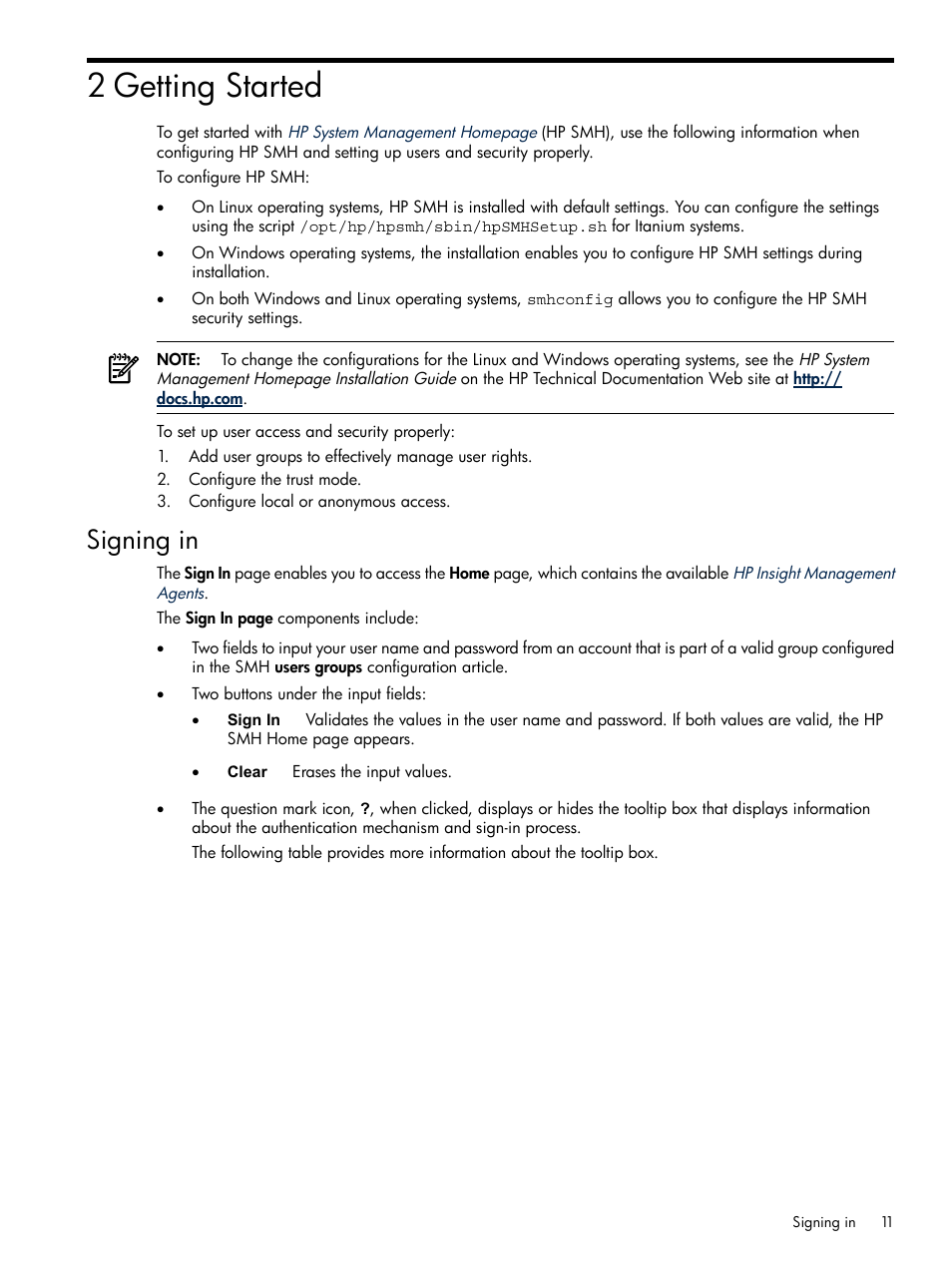 2 getting started, Signing in | HP Integrity rx4640 Server User Manual | Page 11 / 100