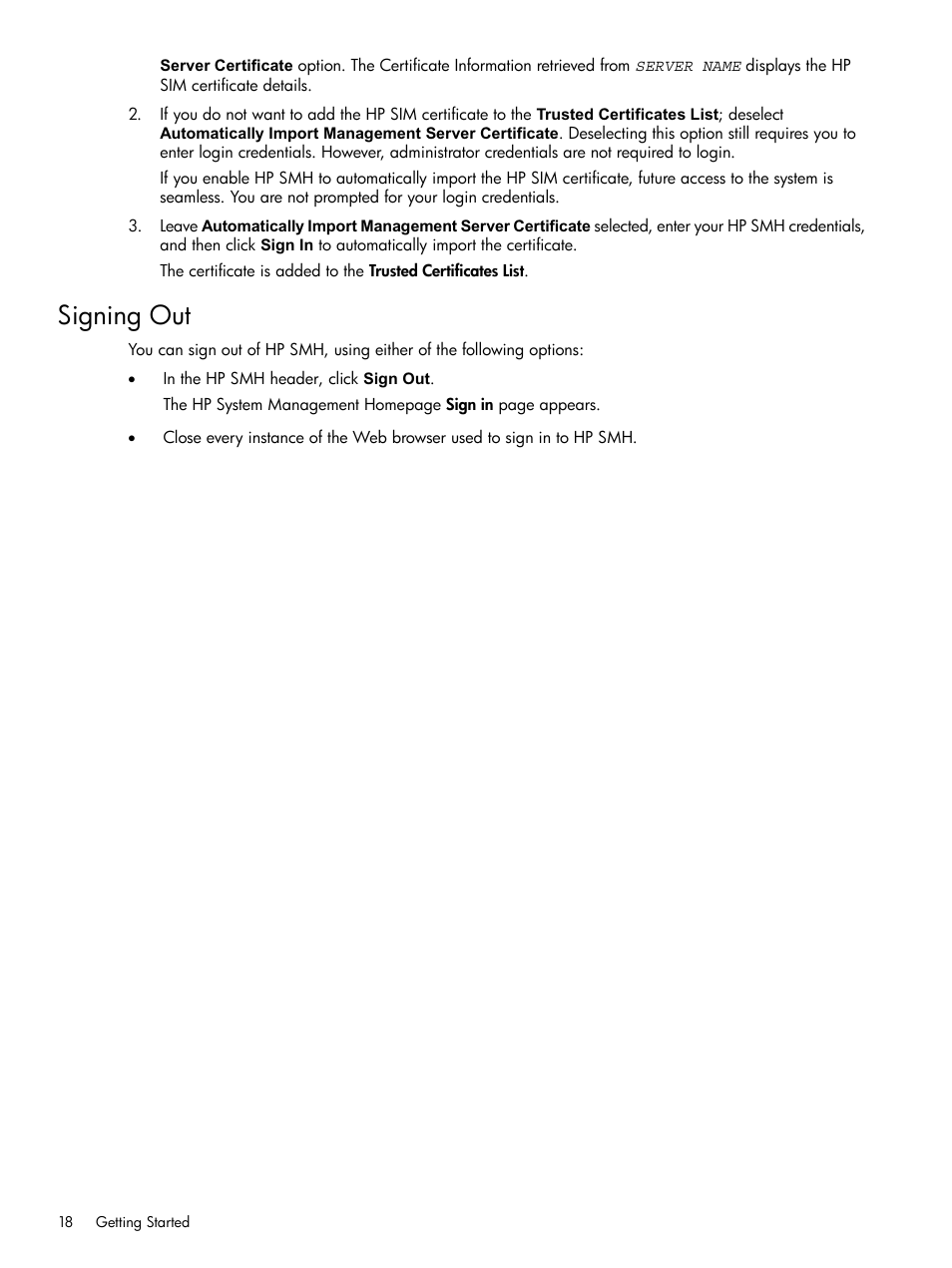 Signing out | HP Integrity rx4640 Server User Manual | Page 18 / 100
