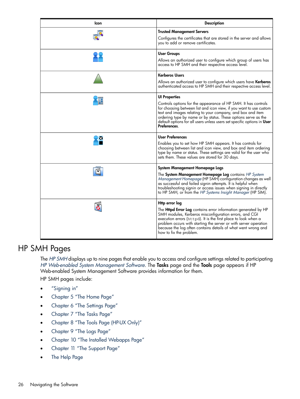 Hp smh pages | HP Integrity rx4640 Server User Manual | Page 26 / 100
