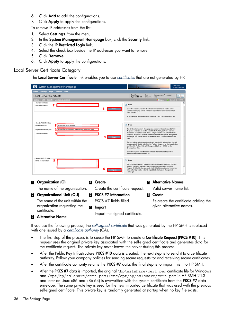 Local server certificate category | HP Integrity rx4640 Server User Manual | Page 36 / 100