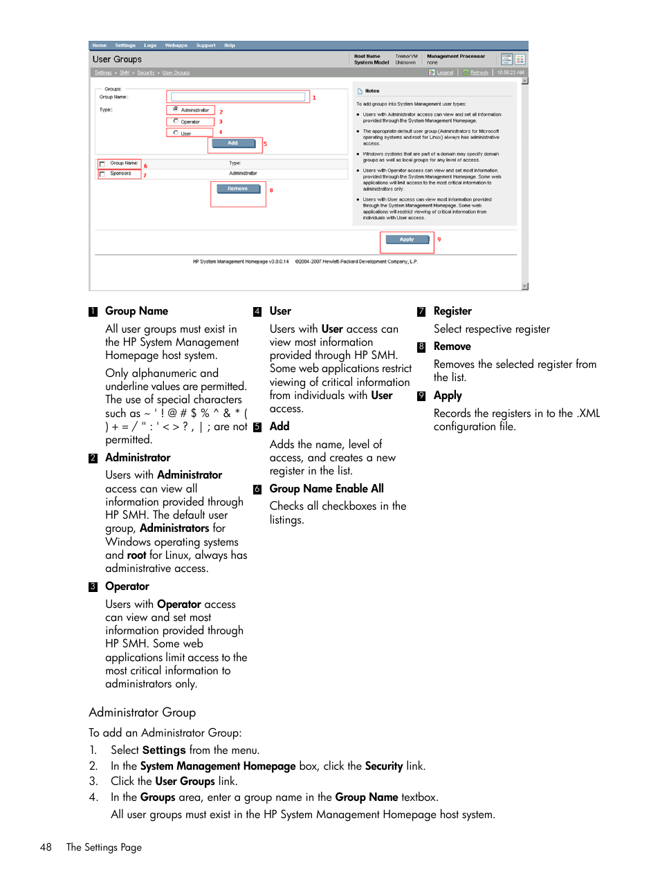 Administrator group | HP Integrity rx4640 Server User Manual | Page 48 / 100