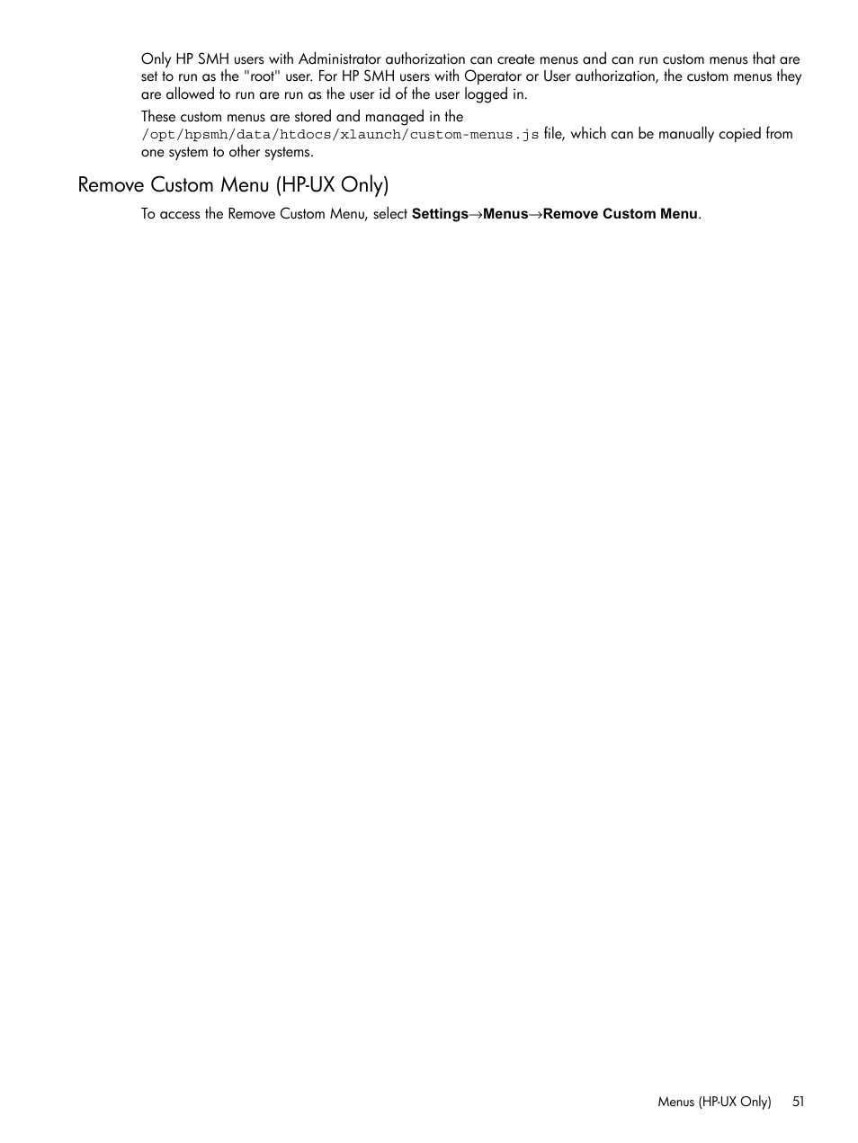 Remove custom menu (hp-ux only) | HP Integrity rx4640 Server User Manual | Page 51 / 100