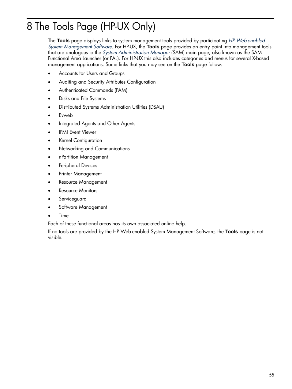 8 the tools page (hp-ux only) | HP Integrity rx4640 Server User Manual | Page 55 / 100