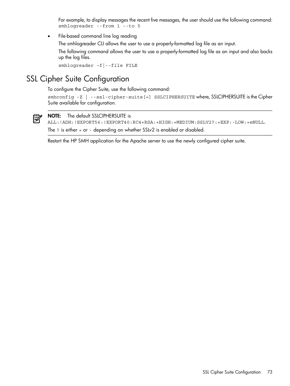 Ssl cipher suite configuration | HP Integrity rx4640 Server User Manual | Page 73 / 100