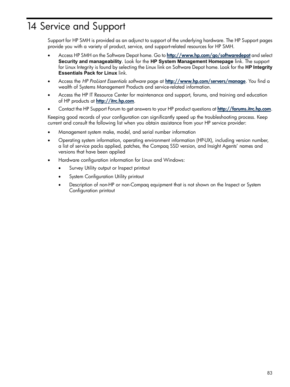 14 service and support | HP Integrity rx4640 Server User Manual | Page 83 / 100