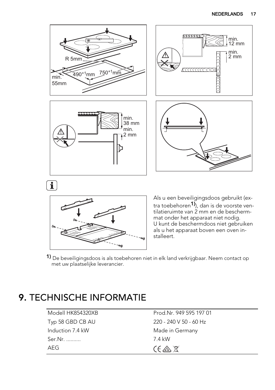 Technische informatie | AEG HK854320XB User Manual | Page 17 / 72