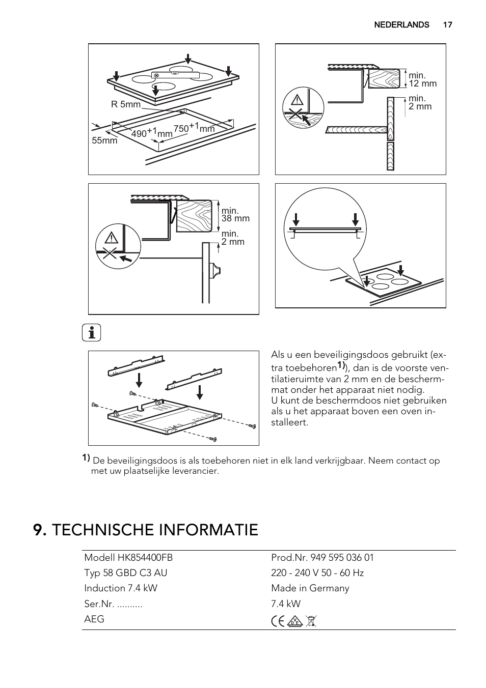 Technische informatie | AEG HK854400FB User Manual | Page 17 / 72