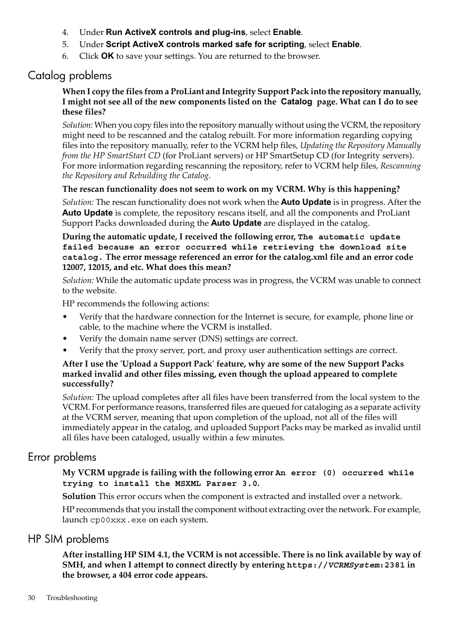 Catalog problems, Error problems, Hp sim problems | Catalog problems error problems hp sim problems | HP Integrity rx4640 Server User Manual | Page 30 / 53