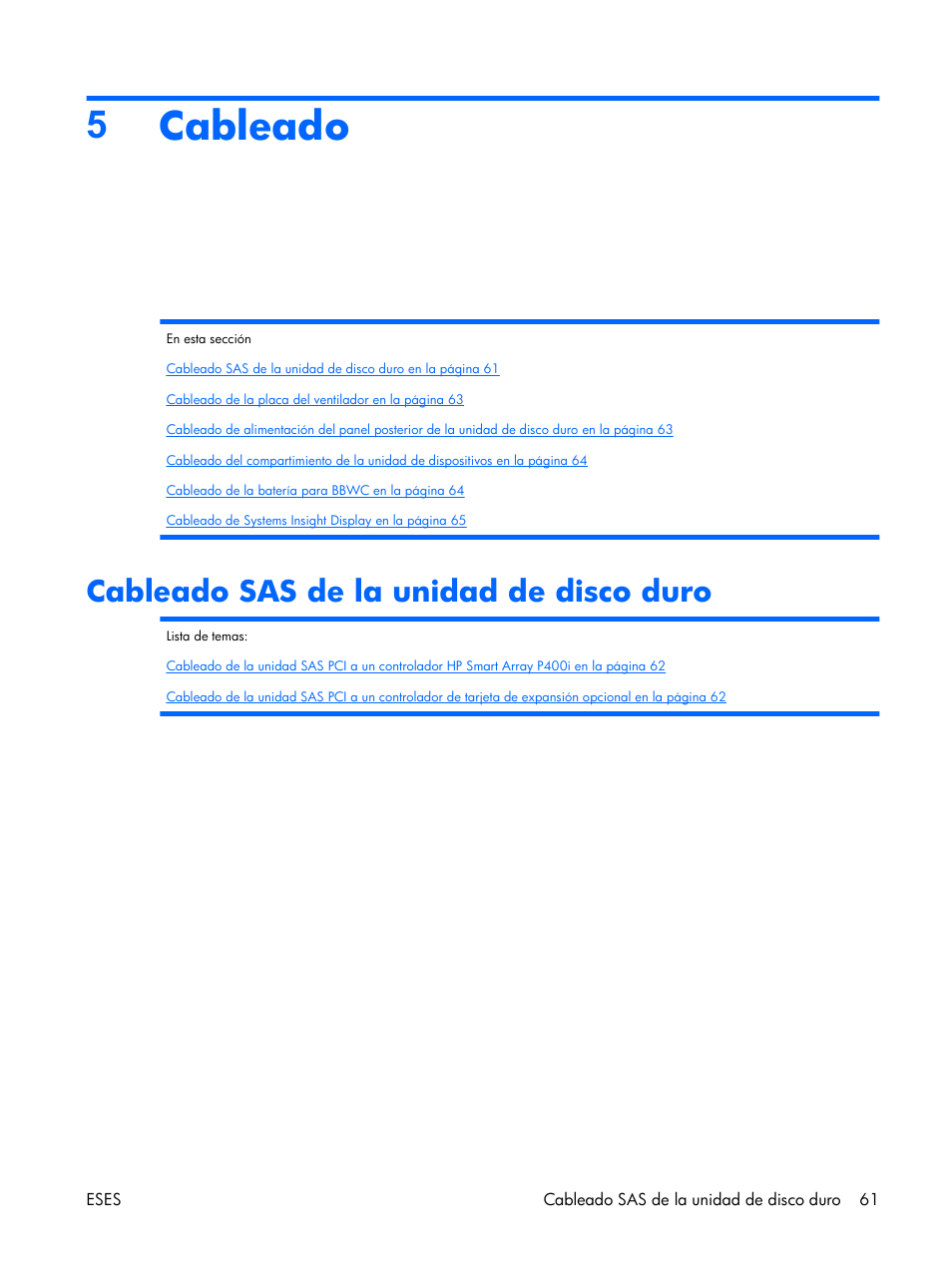 Cableado, Cableado sas de la unidad de disco duro, 5cableado | HP Servidor HP ProLiant DL380 G5 User Manual | Page 69 / 137