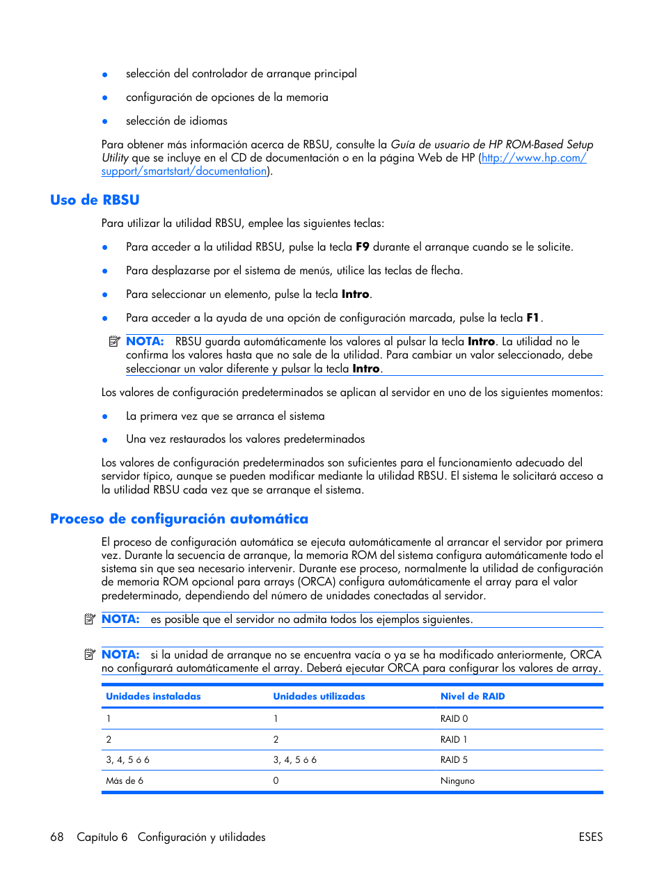 Uso de rbsu, Proceso de configuración automática | HP Servidor HP ProLiant DL380 G5 User Manual | Page 76 / 137