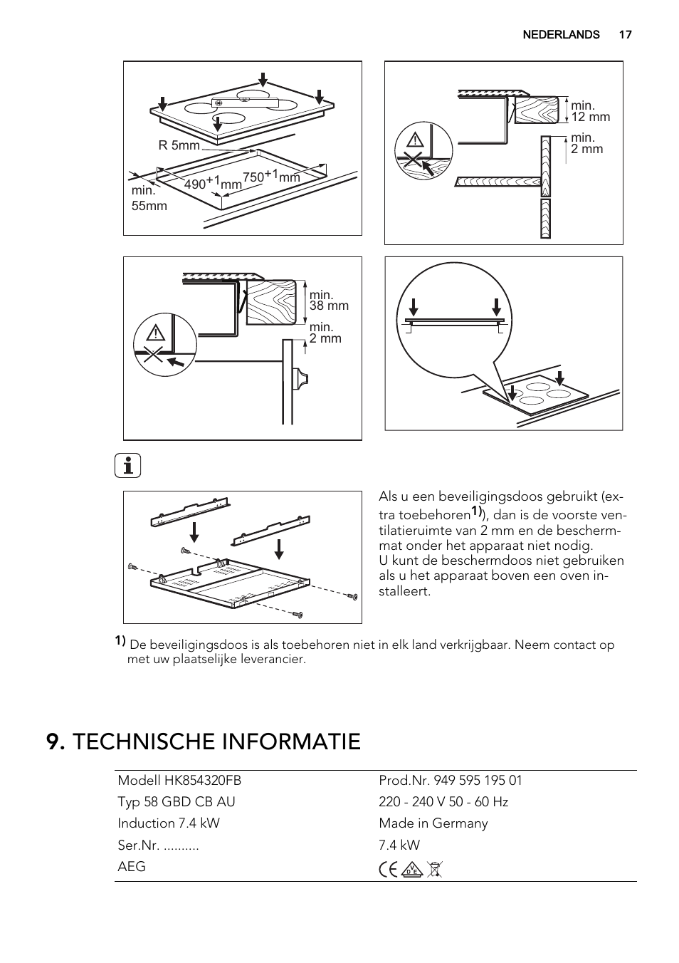 Technische informatie | AEG HK854320FB User Manual | Page 17 / 72