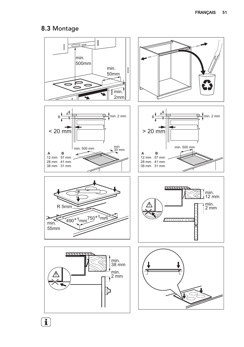 3 montage, 20 mm | AEG HK854320FB User Manual | Page 51 / 72