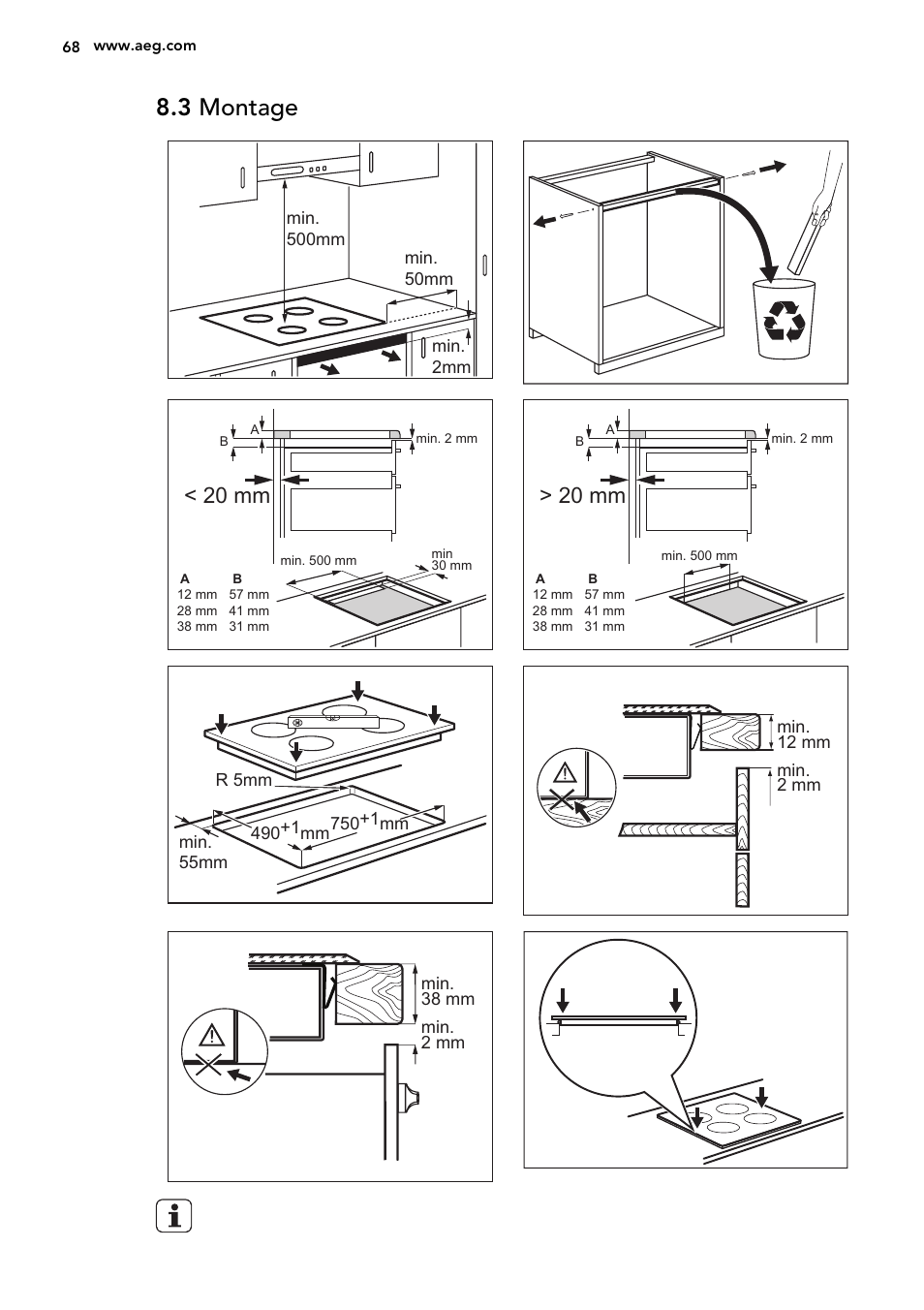 3 montage, 20 mm | AEG HK854320FB User Manual | Page 68 / 72
