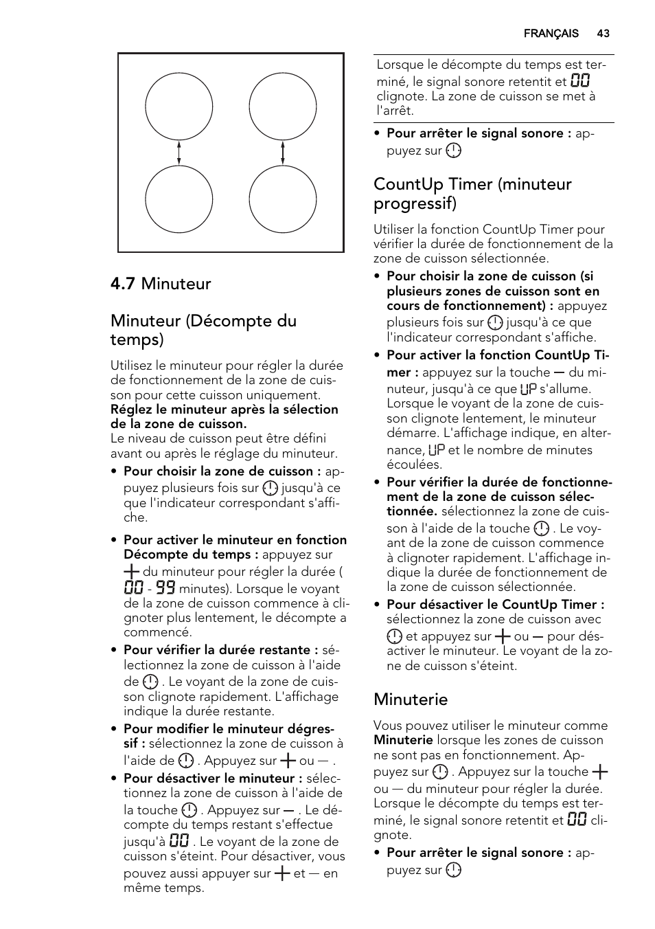 7 minuteur minuteur (décompte du temps), Countup timer (minuteur progressif), Minuterie | AEG HK854220XB User Manual | Page 43 / 72