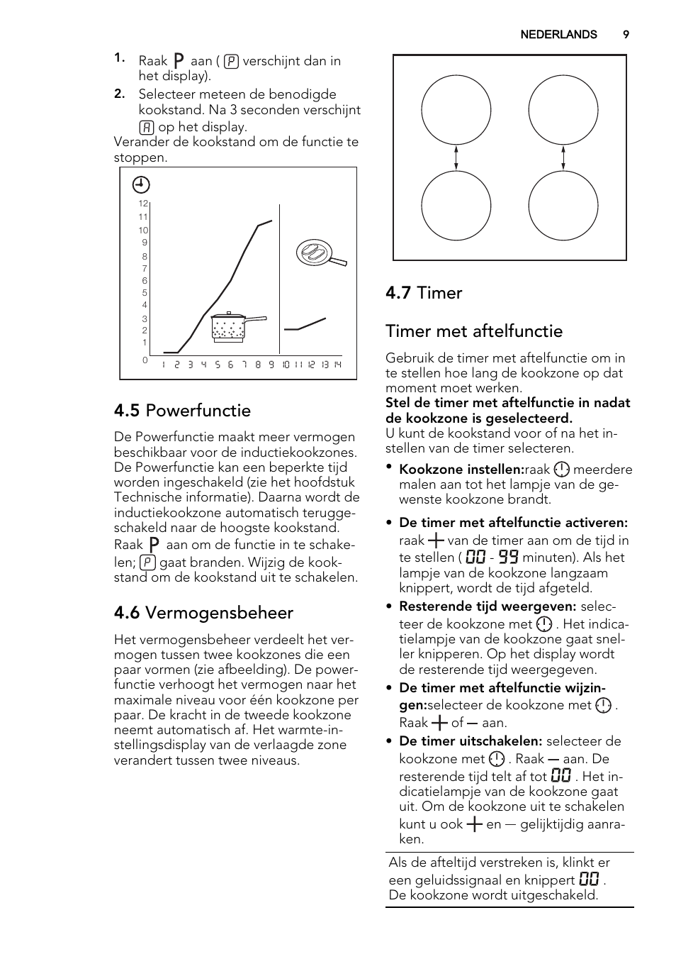 5 powerfunctie, 6 vermogensbeheer, 7 timer timer met aftelfunctie | AEG HK854220XB User Manual | Page 9 / 72