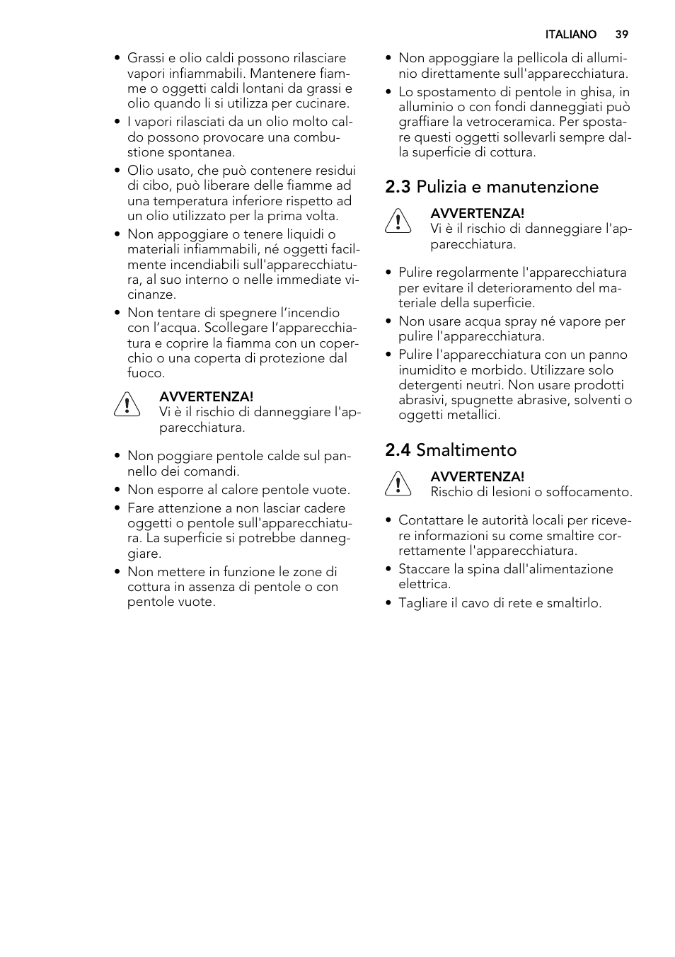 3 pulizia e manutenzione, 4 smaltimento | AEG HK854220IB User Manual | Page 39 / 56