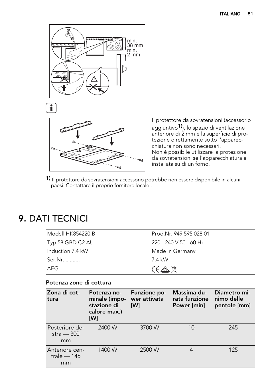 Dati tecnici | AEG HK854220IB User Manual | Page 51 / 56