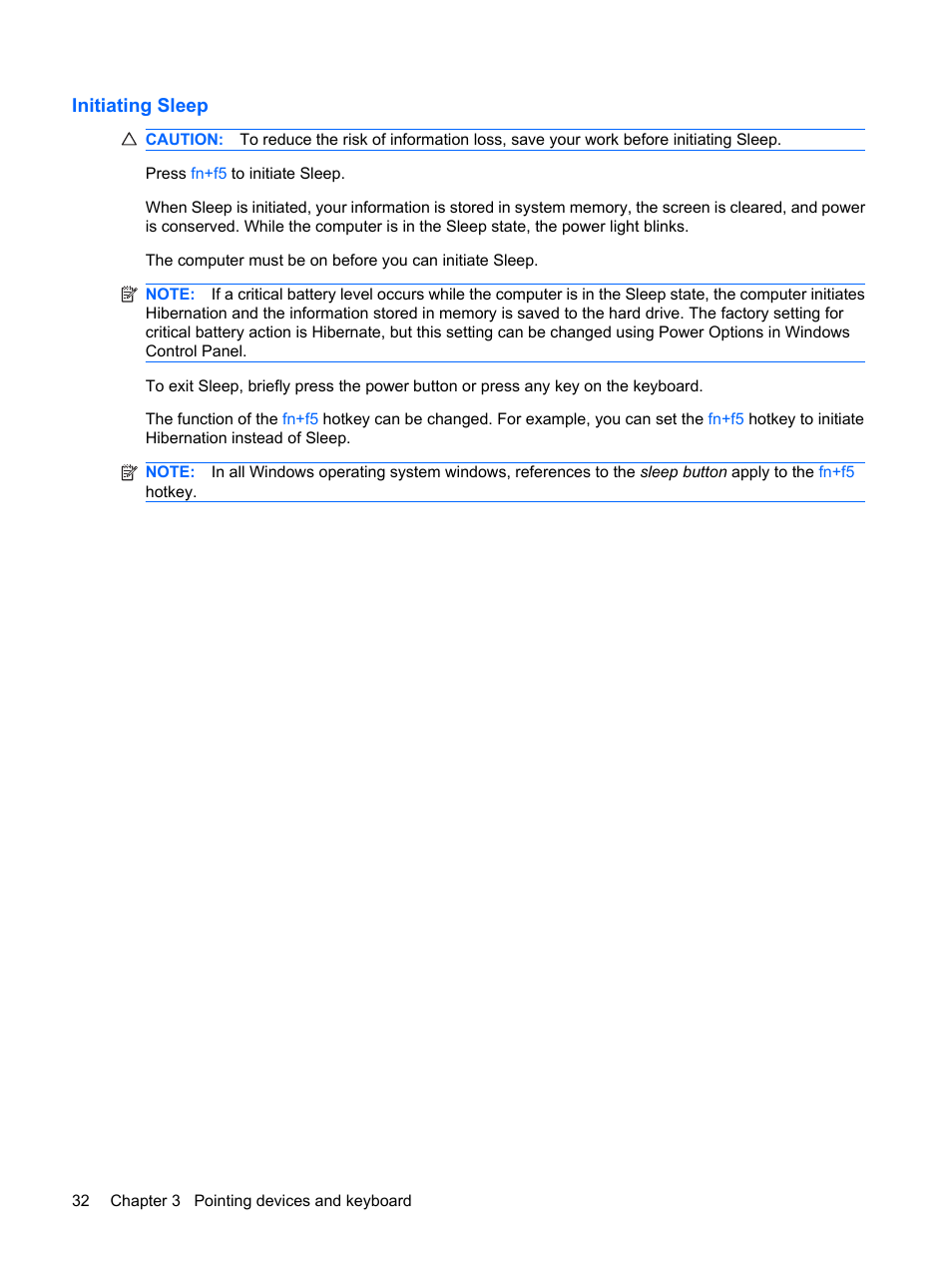 Initiating sleep | HP ProBook 5320m Notebook PC User Manual | Page 42 / 143