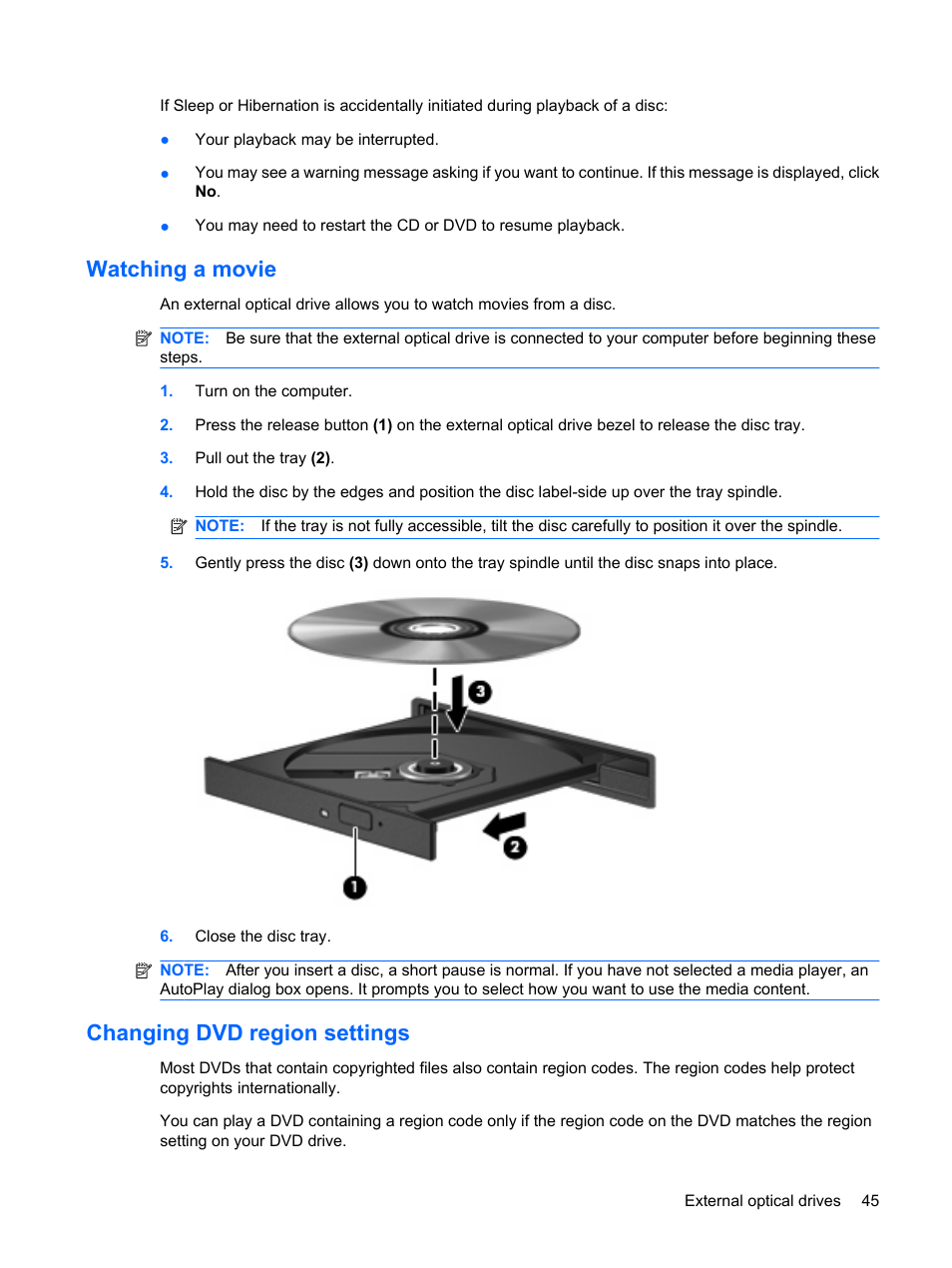 Watching a movie, Changing dvd region settings, Watching a movie changing dvd region settings | HP ProBook 5320m Notebook PC User Manual | Page 55 / 143
