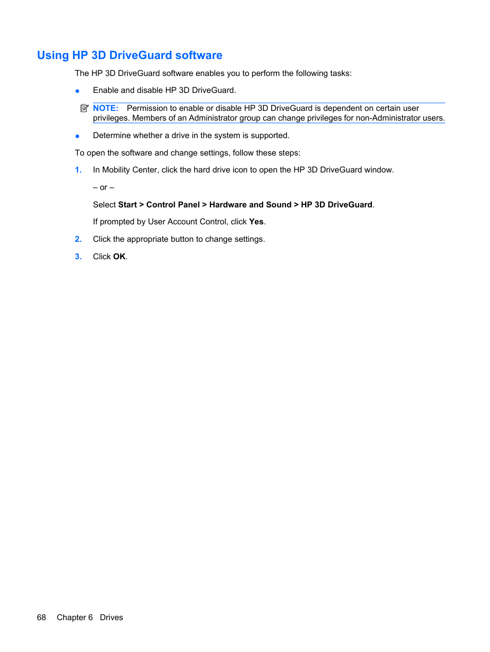 Using hp 3d driveguard software | HP ProBook 5320m Notebook PC User Manual | Page 78 / 143