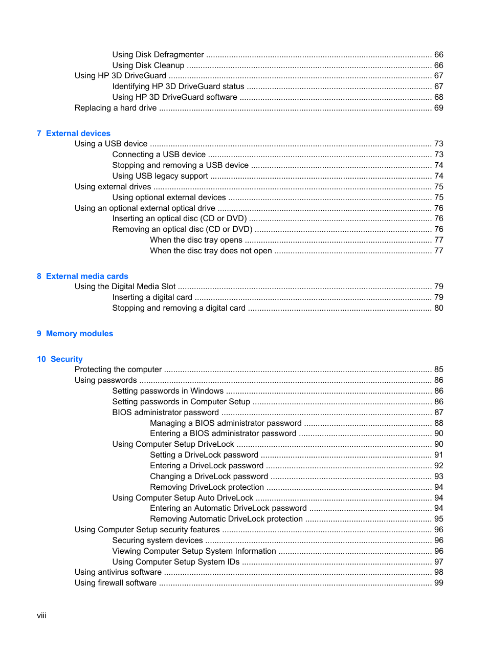 HP ProBook 5320m Notebook PC User Manual | Page 8 / 143