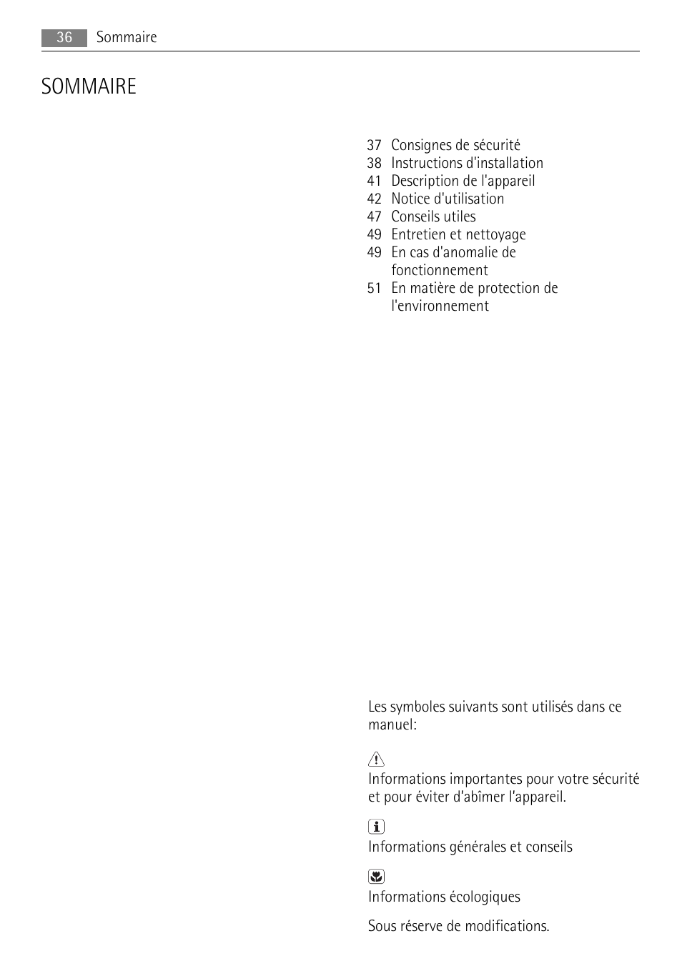 Sommaire | AEG HK764403XB User Manual | Page 36 / 72