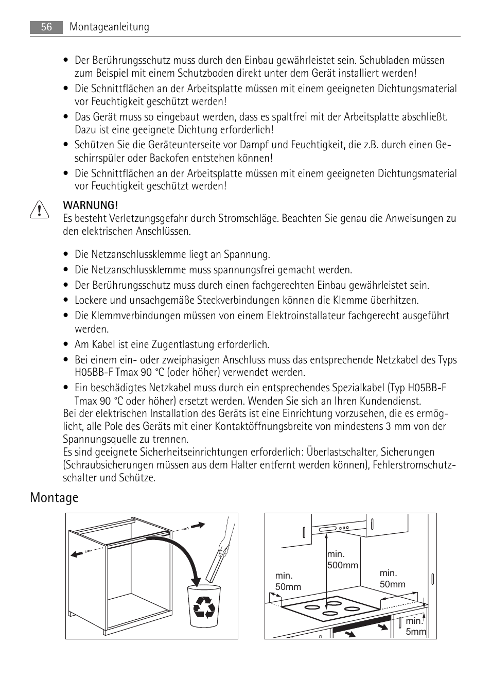 Montage | AEG HK764403XB User Manual | Page 56 / 72