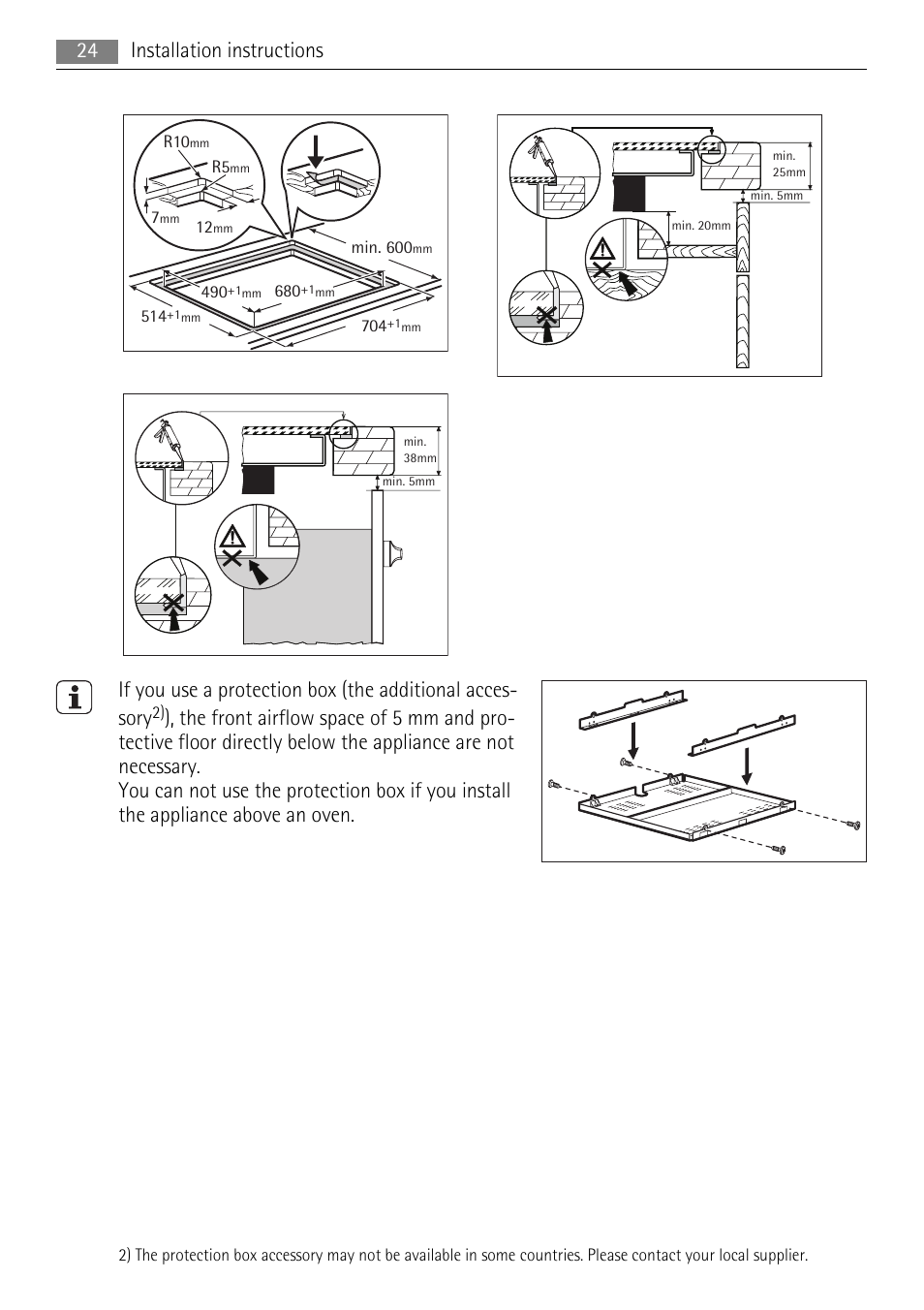 24 installation instructions | AEG HK764403IB User Manual | Page 24 / 72