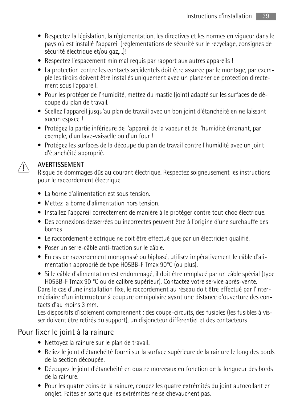 Pour fixer le joint à la rainure | AEG HK764403IB User Manual | Page 39 / 72