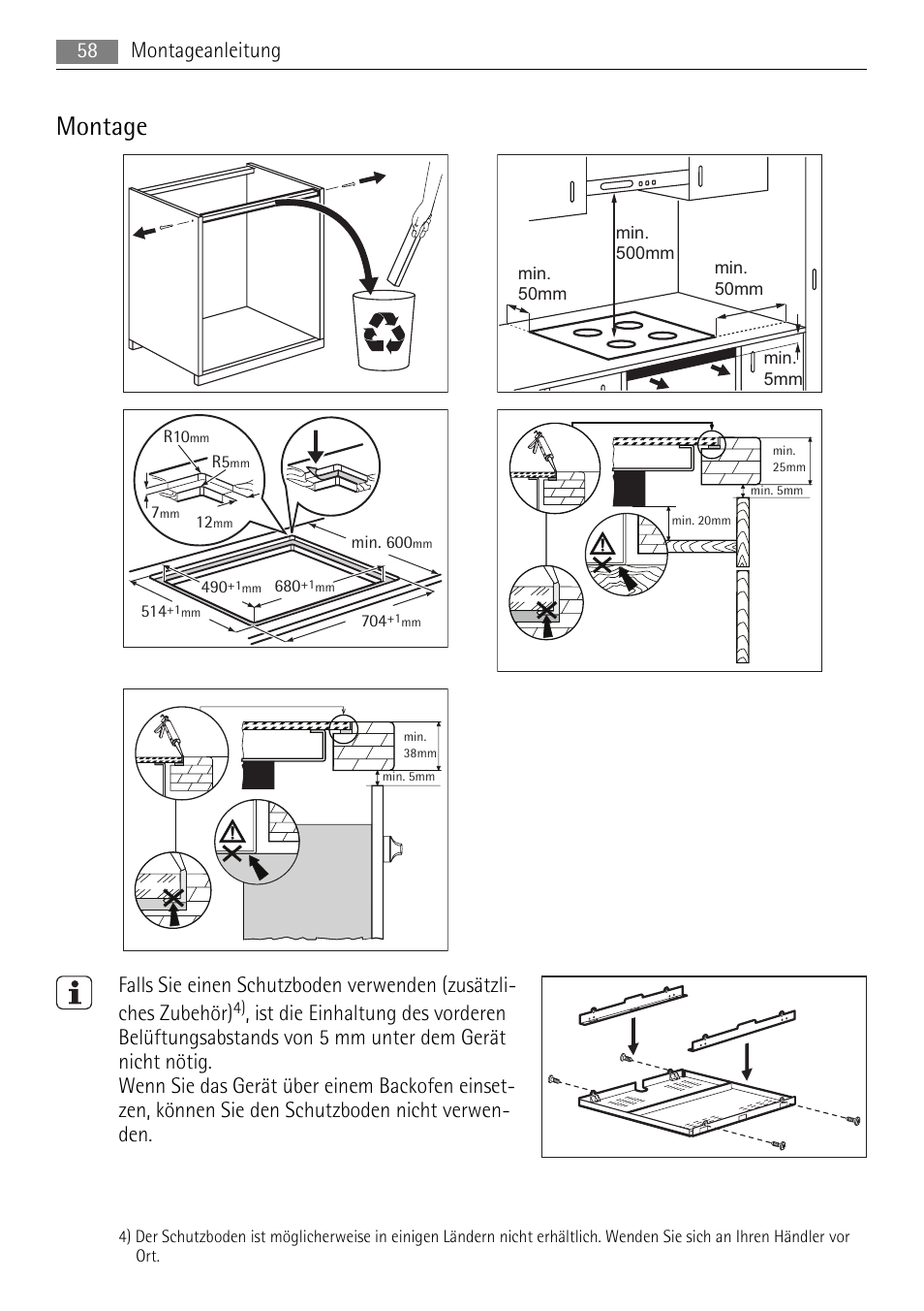 Montage, 58 montageanleitung | AEG HK764403IB User Manual | Page 58 / 72