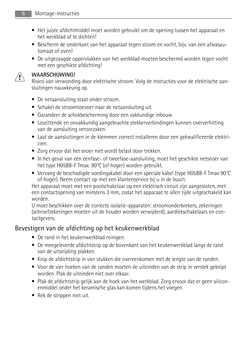 Bevestigen van de afdichting op het keukenwerkblad | AEG HK764403IB User Manual | Page 6 / 72