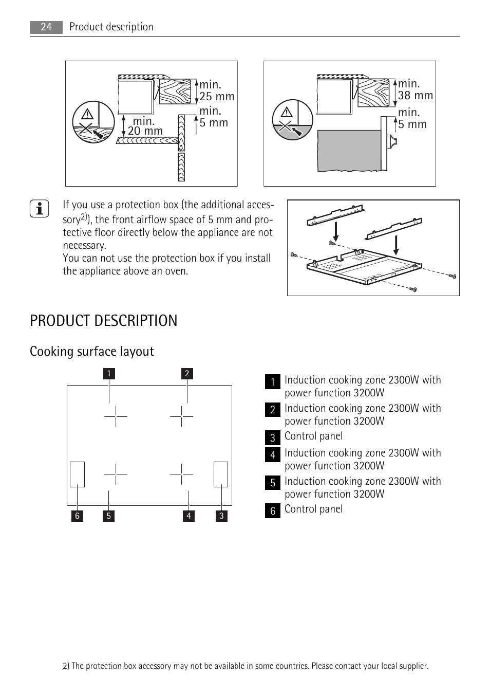 Product description, Cooking surface layout | AEG HK764403FB User Manual | Page 24 / 72