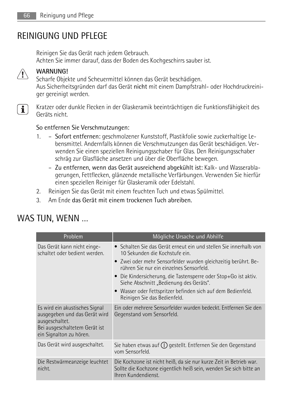 Reinigung und pflege, Was tun, wenn | AEG HK764403FB User Manual | Page 66 / 72