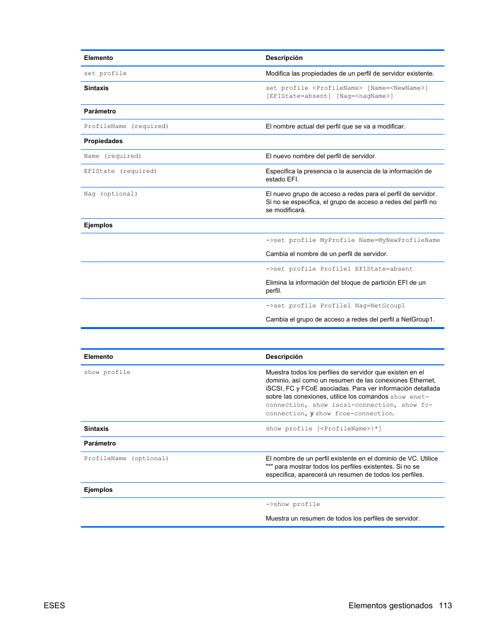 Eses elementos gestionados 113 | HP Módulo de conexión virtual HP FlexFabric de 10 Gb24 puertos para BladeSystem clase-c User Manual | Page 120 / 266