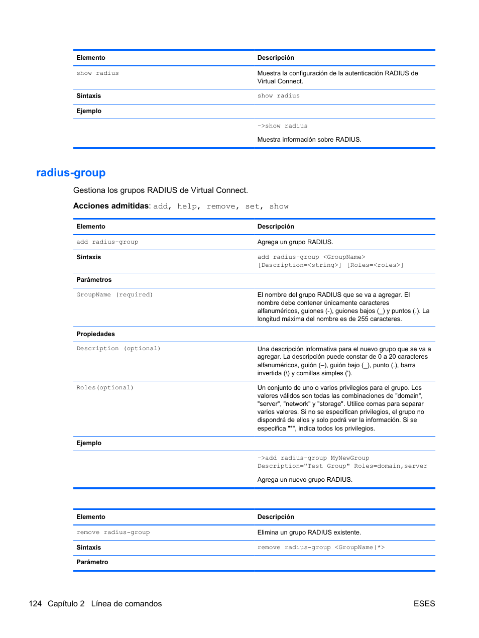 Radius-group | HP Módulo de conexión virtual HP FlexFabric de 10 Gb24 puertos para BladeSystem clase-c User Manual | Page 131 / 266