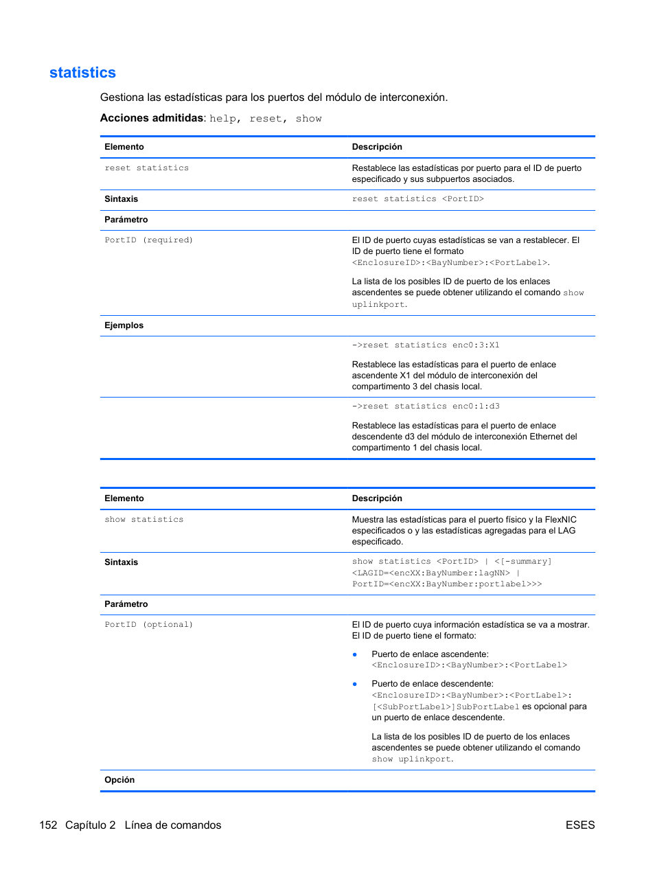 Statistics | HP Módulo de conexión virtual HP FlexFabric de 10 Gb24 puertos para BladeSystem clase-c User Manual | Page 159 / 266