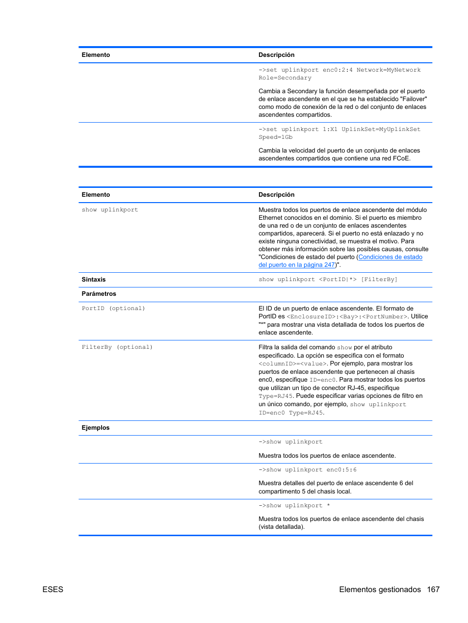 Eses elementos gestionados 167 | HP Módulo de conexión virtual HP FlexFabric de 10 Gb24 puertos para BladeSystem clase-c User Manual | Page 174 / 266