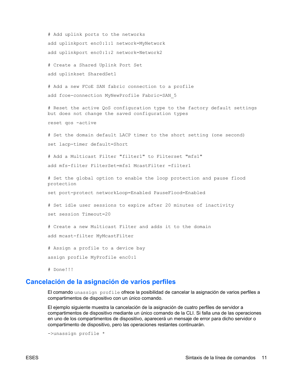 Cancelación de la asignación de varios perfiles | HP Módulo de conexión virtual HP FlexFabric de 10 Gb24 puertos para BladeSystem clase-c User Manual | Page 18 / 266